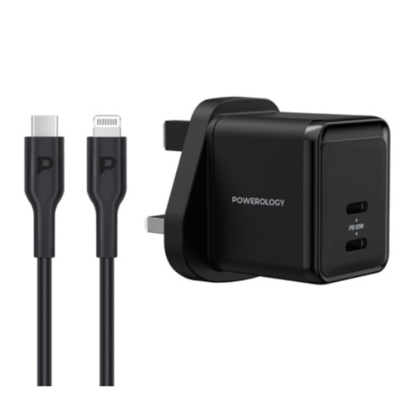 Powerology Super Compact Gan Charger 35W with USB-C To Lightning Cable 1.2m